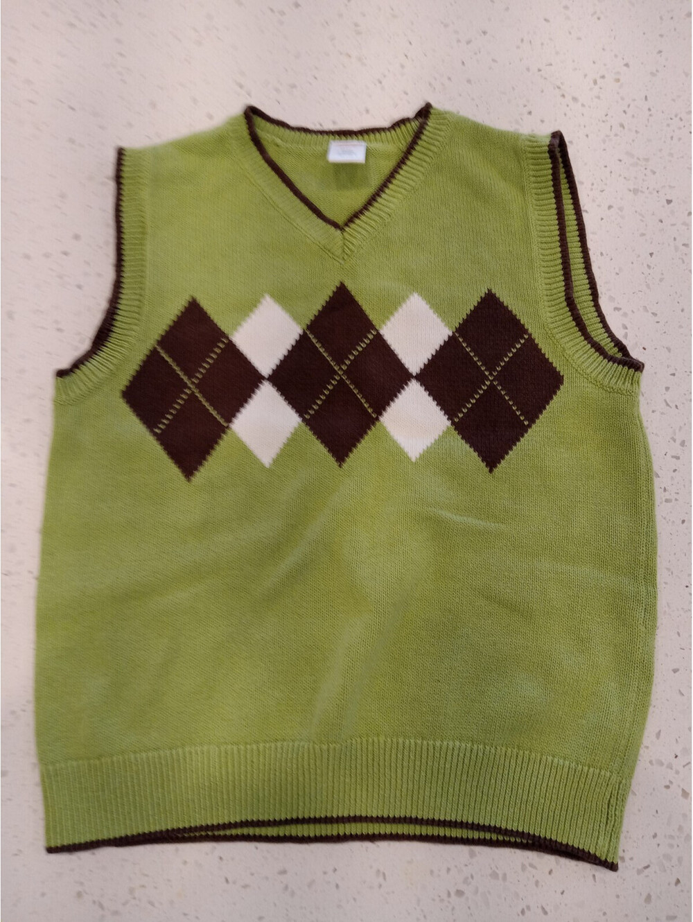 Gymboree Boys Sweater Vest Size Medium 7-8 Lime Green Argyle Diamond V Neck